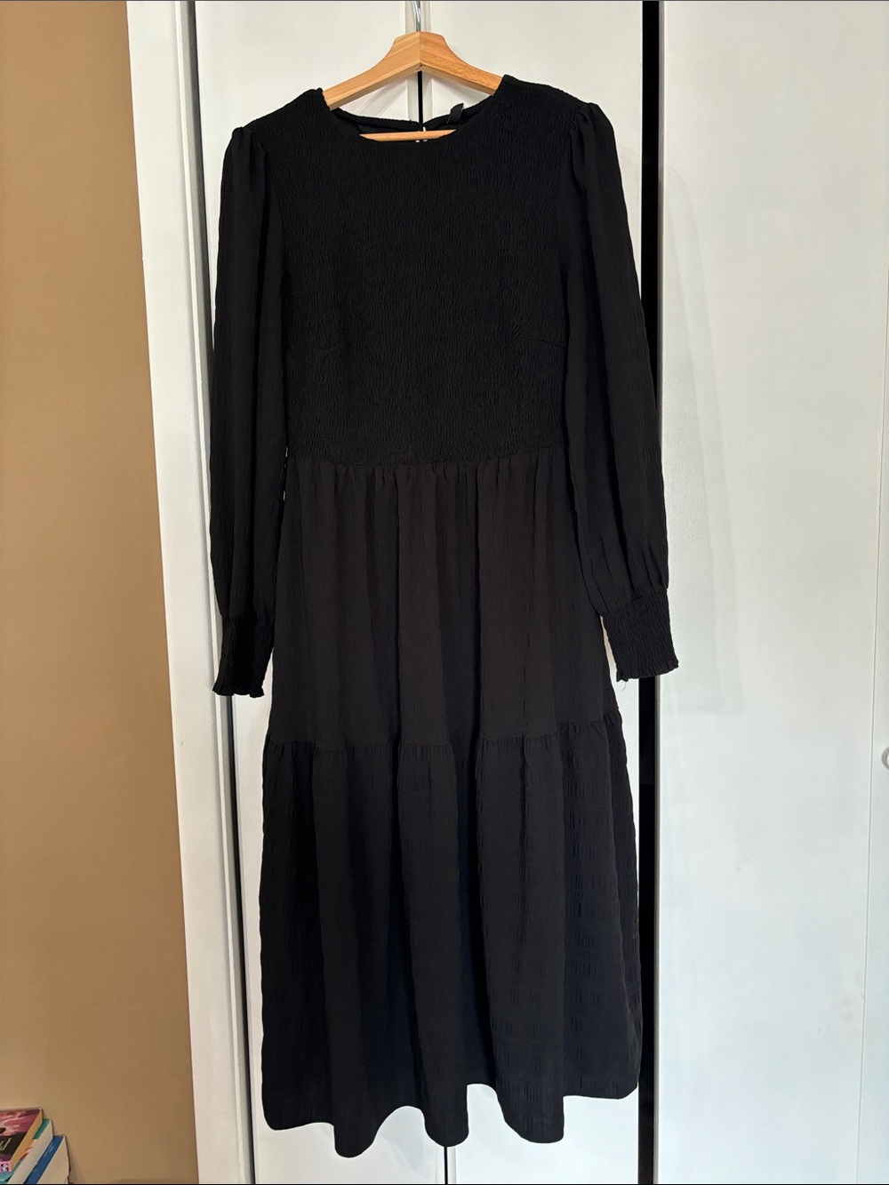 Prettygarden long sleeve modest textured black dress